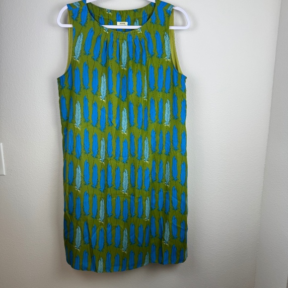 FOSSIL Green Blue Sleeveless Lightweight Feather Shift Lined Dress / Size Large - Picture 2 of 10